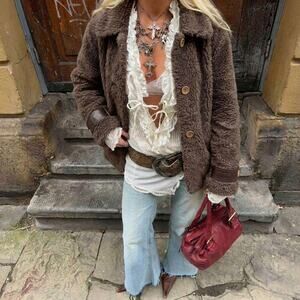 Vintage Teddy Bear Plush Fur Coat Indie Sleaze Y2K Grunge